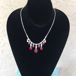 Faux Ruby Necklace Diamond Drop
